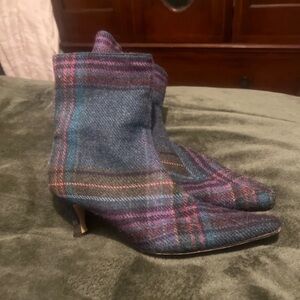 Elegant Plaid Ankle Boots - Blue and Purple